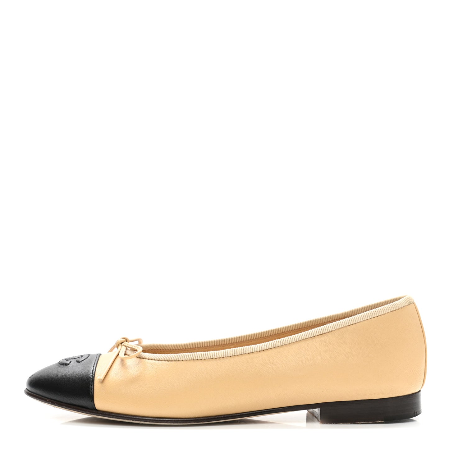 Lambskin Cap Toe CC Ballerina Flats 38 Beige Black