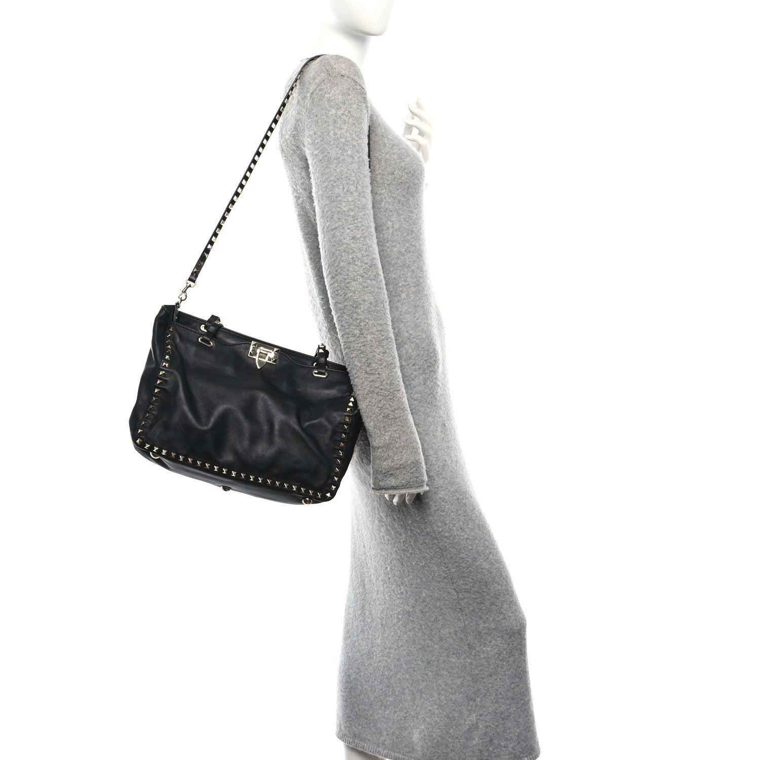 Valentino Garavani Vitello Medium Rockstud Tote Tote Black 2 of 9
