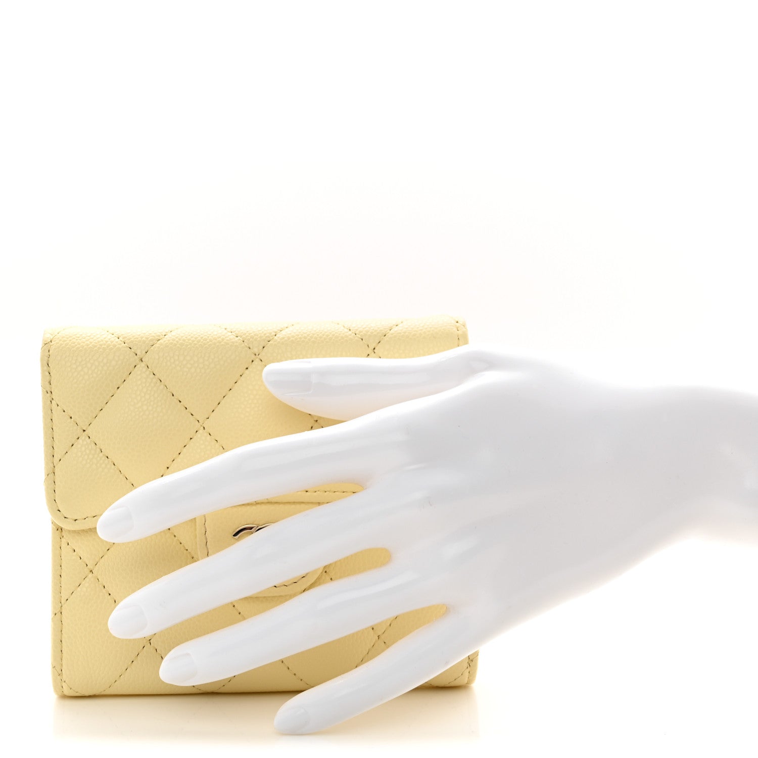 Chanel Caviar Quilted Compact Flap Wallet Light Yellow 2 of 9