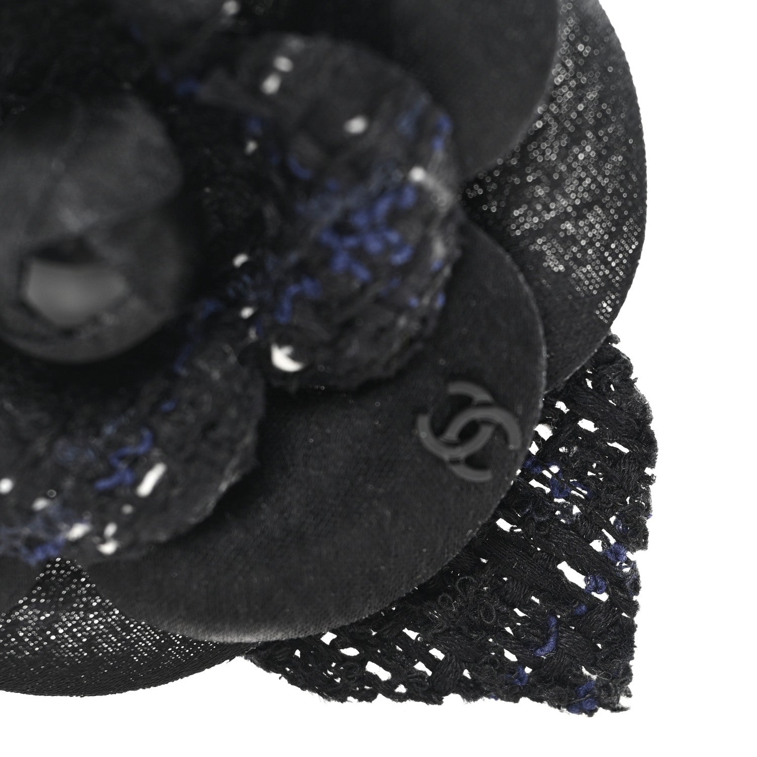 Chanel Tweed Fabric Camellia Pin Brooch Black 3 of 3