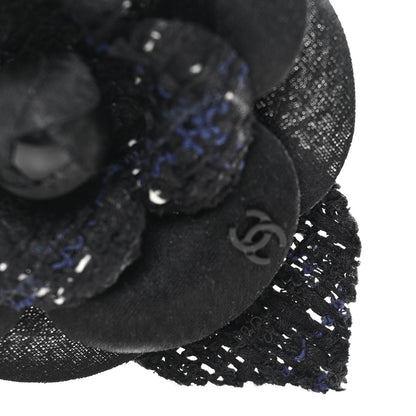 Chanel Tweed Fabric Camellia Pin Brooch Black 3 of 3