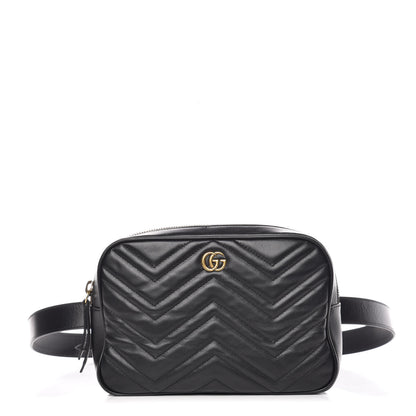 Gucci Calfskin Matelasse Mens GG Marmont Belt Bag 90 36 Black 1 of 12