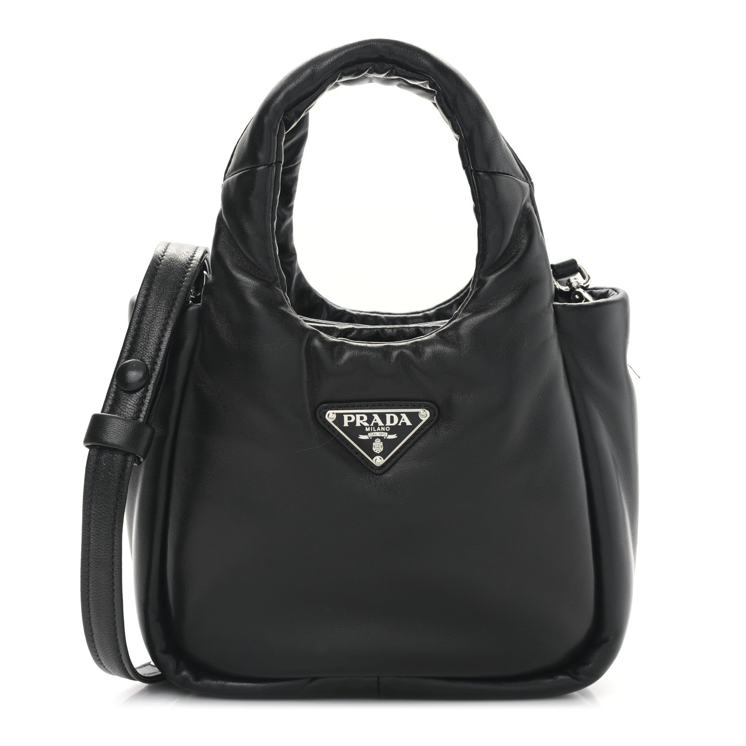 Prada Nappa Soft Padded Small Double Handled Shoulder Bag Black 1 of 8