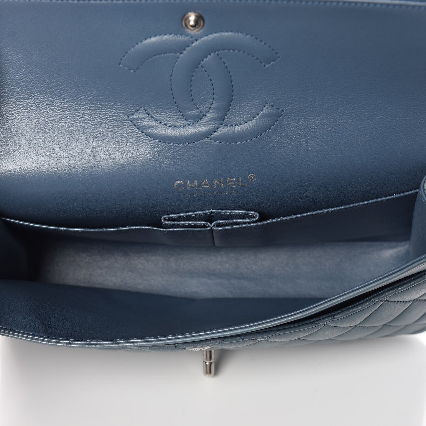 Lambskin Quilted Medium Double Flap Blue