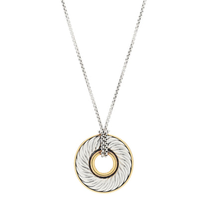David Yurman Sterling Silver 18K Yellow Gold Cable Disc Necklace 1 of 4