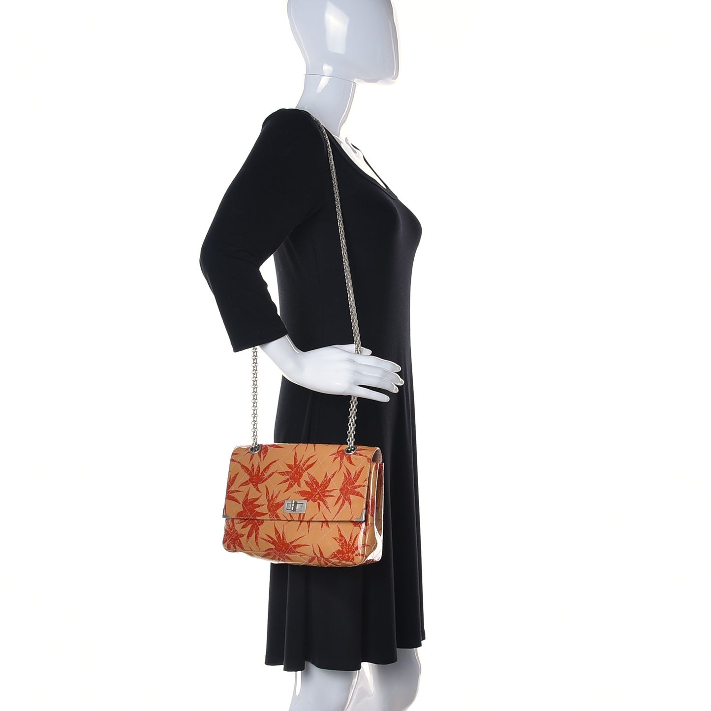 Patent Quilted Floral Printed 2.55 Reissue 225 Flap Orange