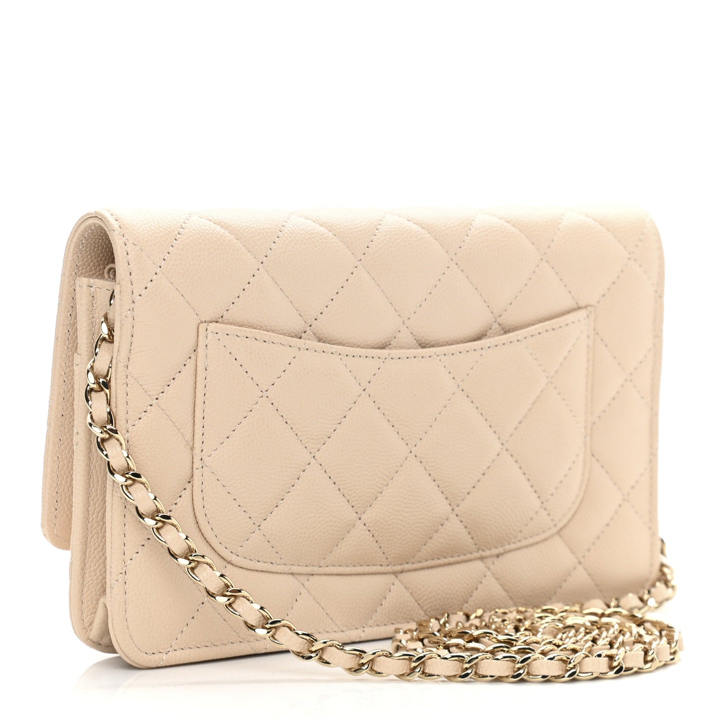 Caviar Quilted Coco Candy Wallet On Chain WOC Beige