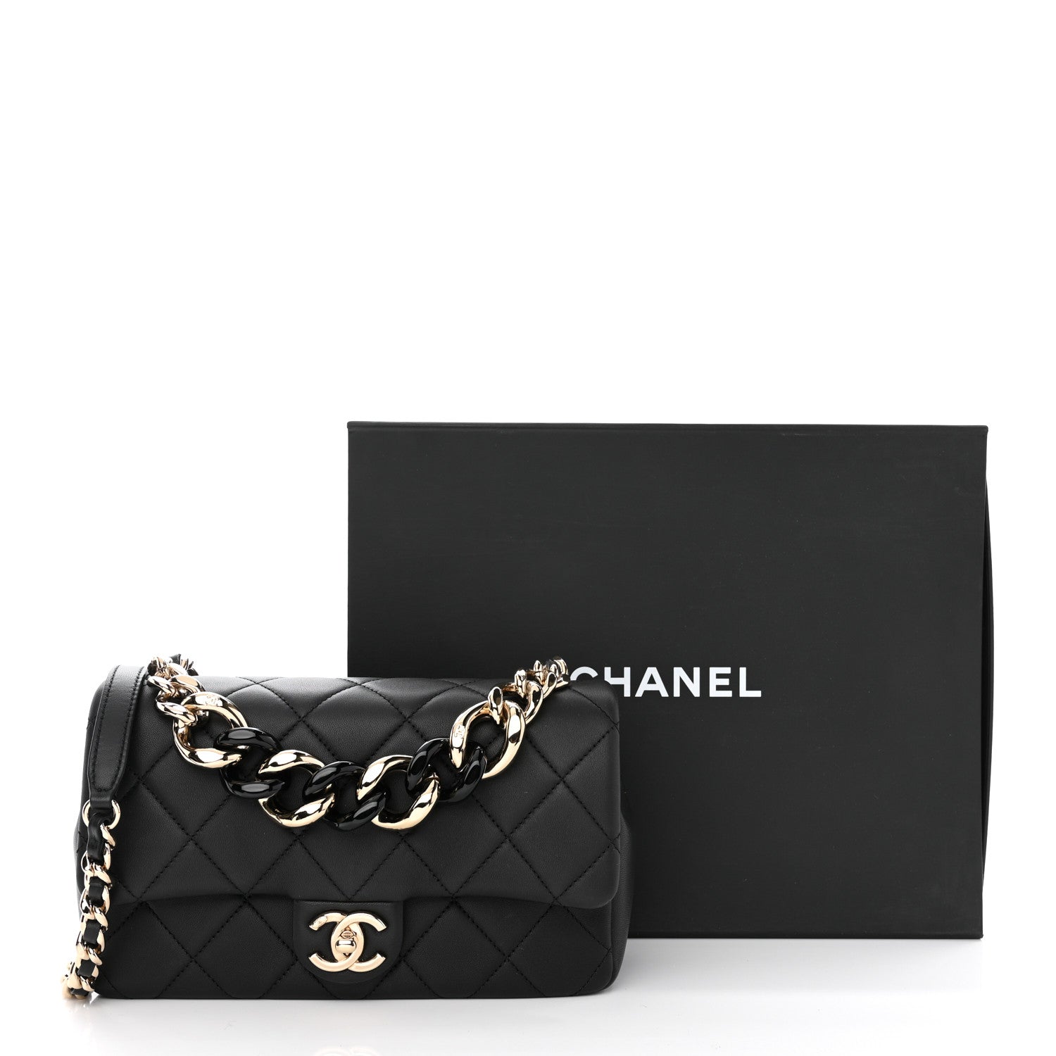 Chanel Lambskin Quilted Resin Bi-Color Chain Flap Bag Black 11 of 11
