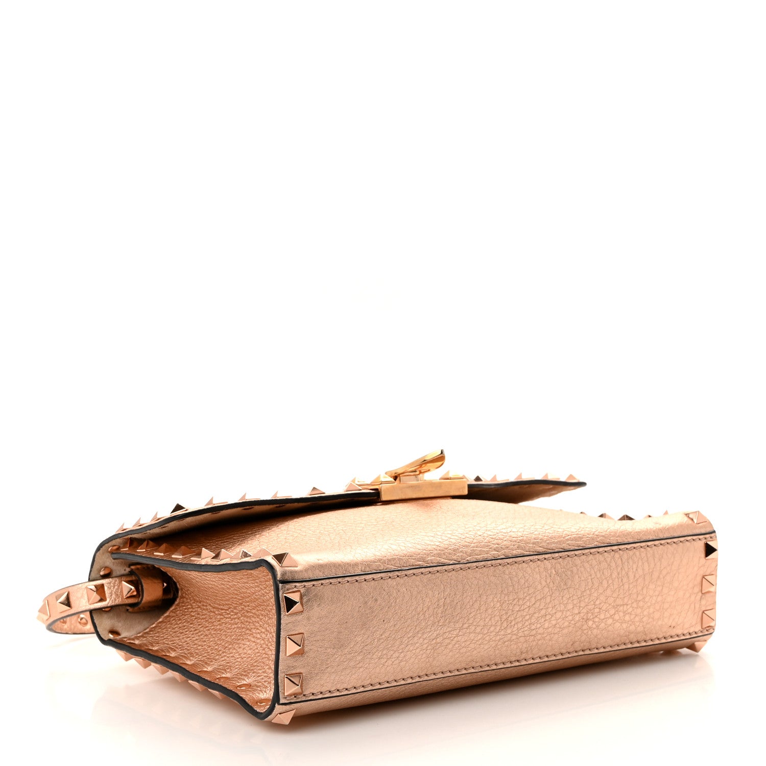 Valentino Garavani Metallic Pebbled Calfskin Medium Rockstud Flip Lock Crossbody Bag Rame 4 of 12