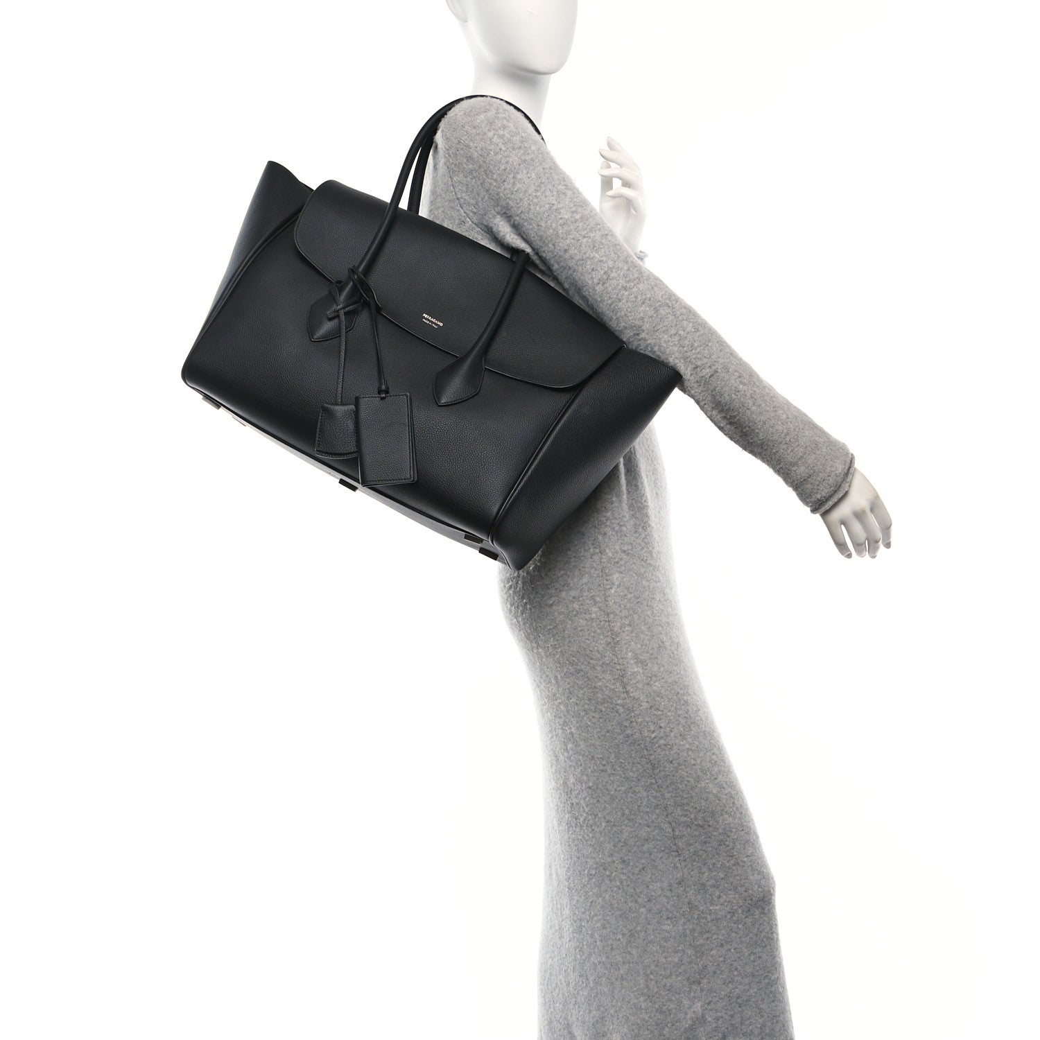 Salvatore Ferragamo Hammered Calfskin XL East West Tote Bag Black 2 of 10
