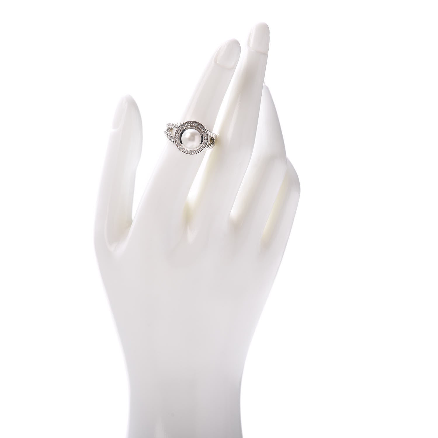 David Yurman Sterling Silver Diamond Pearl 8mm Petite Cerise Ring 52 6 2 of 5