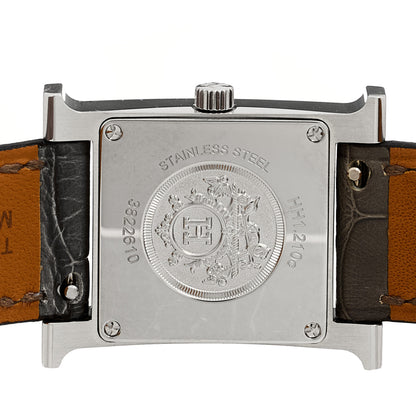 Hermes Stainless Steel Alligator Diamond Mother of Pearl 21mm Heure H Hour Quartz Watch Gris Perle 4 of 5