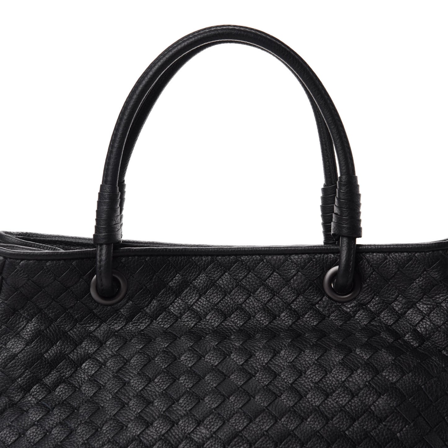 Grainy Calfskin Intrecciato Woven Tote Black