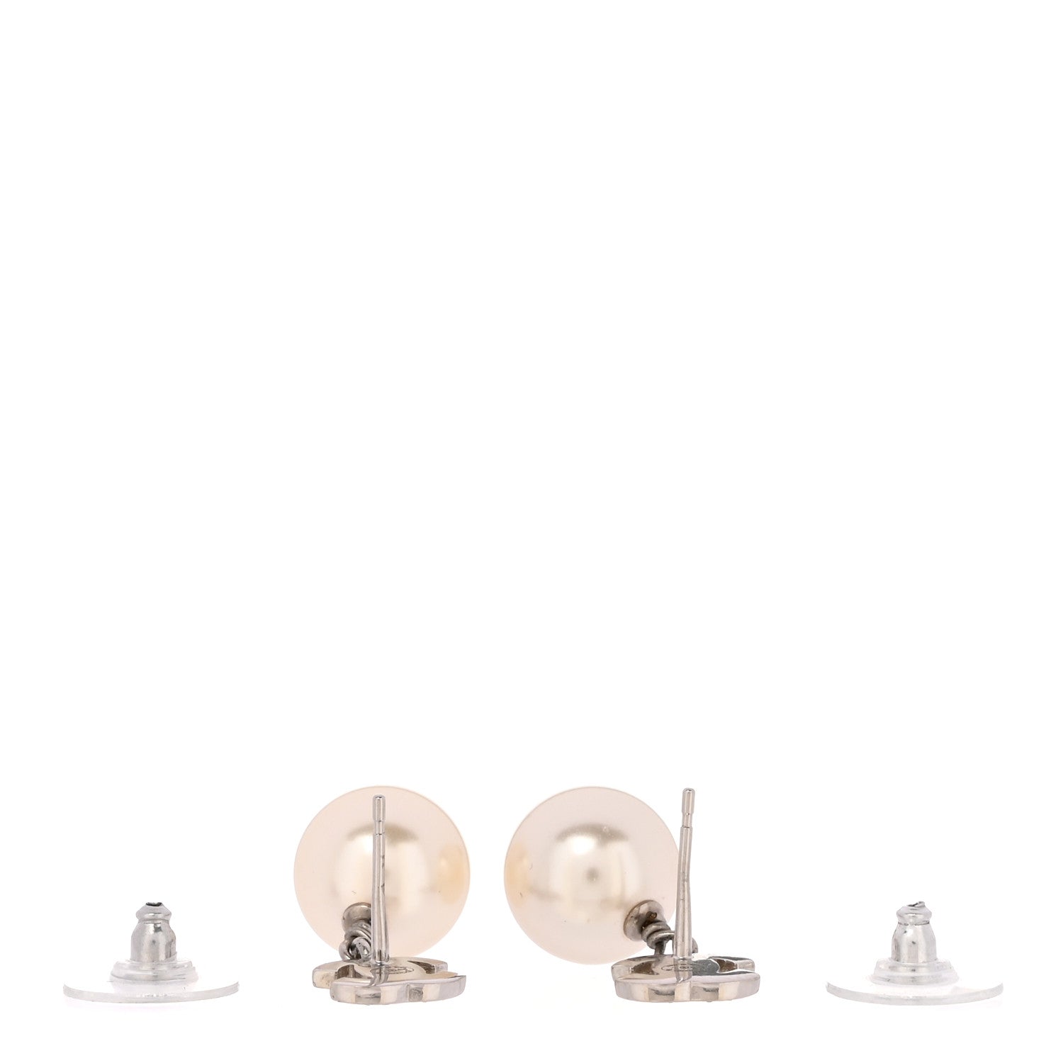 Chanel Crystal Pearl CC Drop Earrings Silver Pearly White 3 of 5