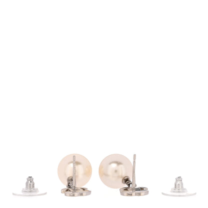 Chanel Crystal Pearl CC Drop Earrings Silver Pearly White 3 of 5