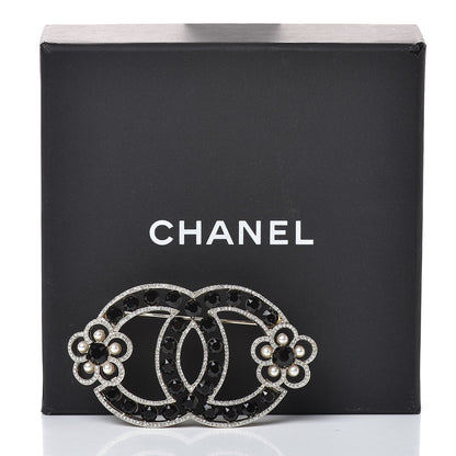 Chanel Crystal Pearl Crystal Blossom CC Brooch Light Gold Black 5 of 5