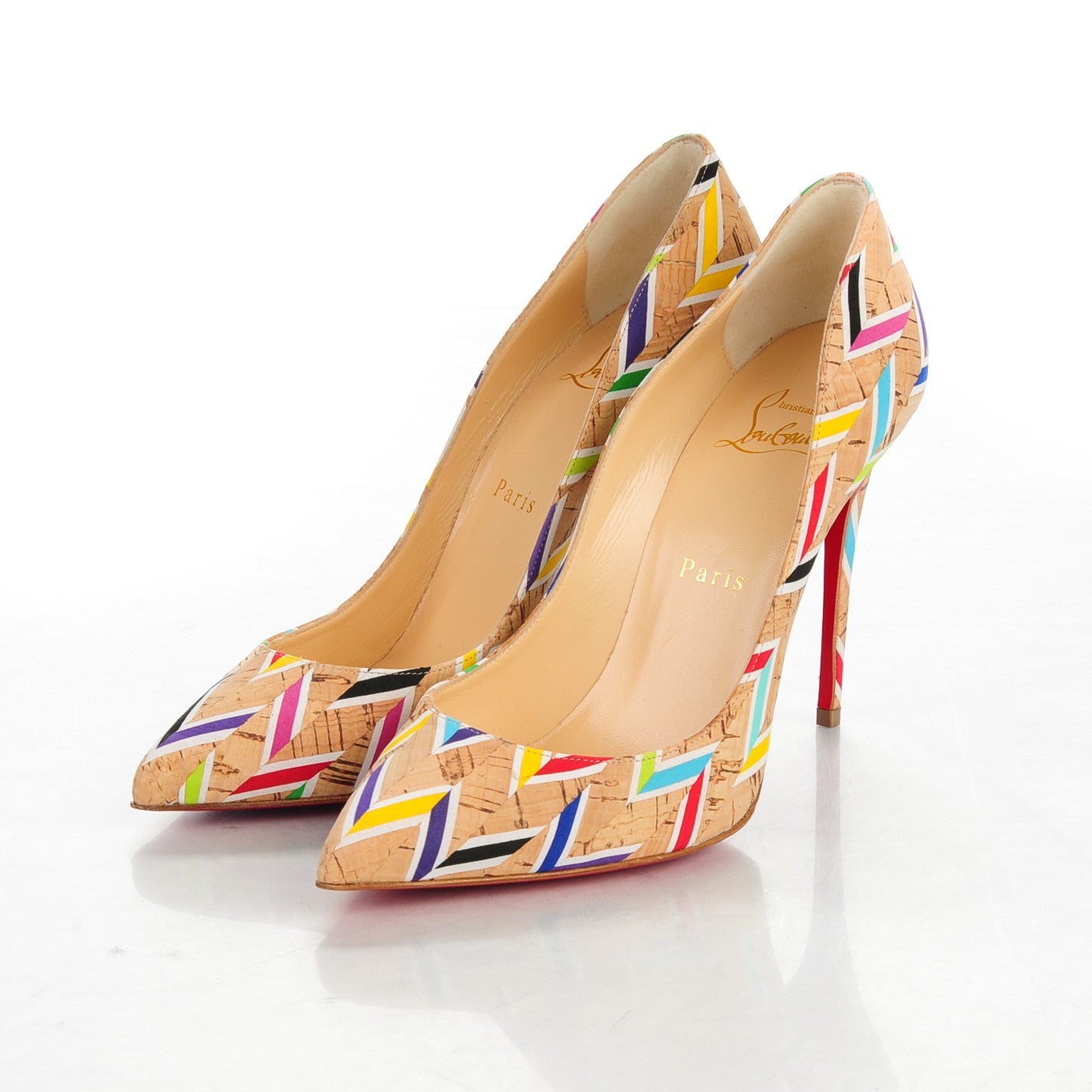 Christian Louboutin Cork Chevron Print Pigalle Follies 100 Pumps 37.5 Multicolor 3 of 7