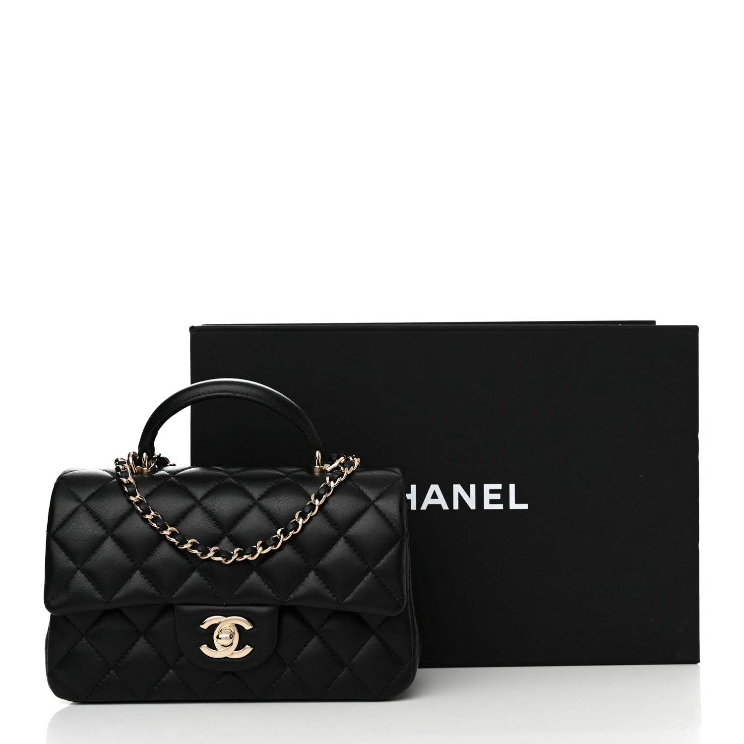 Chanel Lambskin Quilted Mini Top Handle Rectangular Flap Black 10 of 10