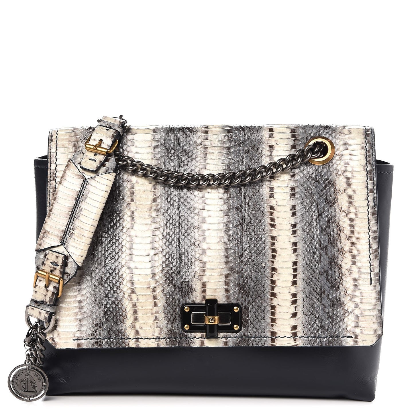 Snakeskin Medium Happy Shoulder Bag White Black