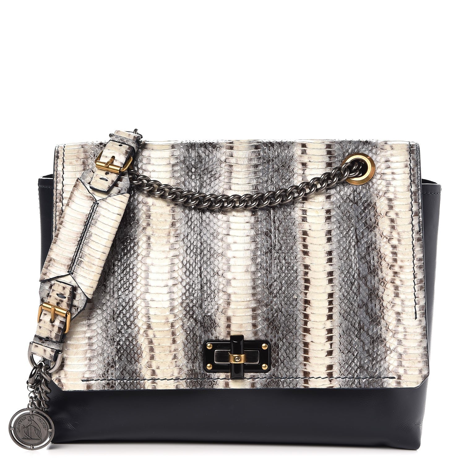 Lanvin Snakeskin Medium Happy Shoulder Bag White Black 1 of 10