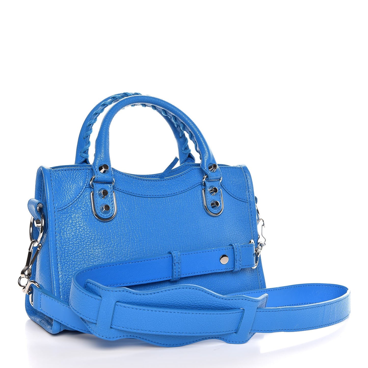 Chevre Silver Metallic Edge Hardware Mini City Bleu Ceylon