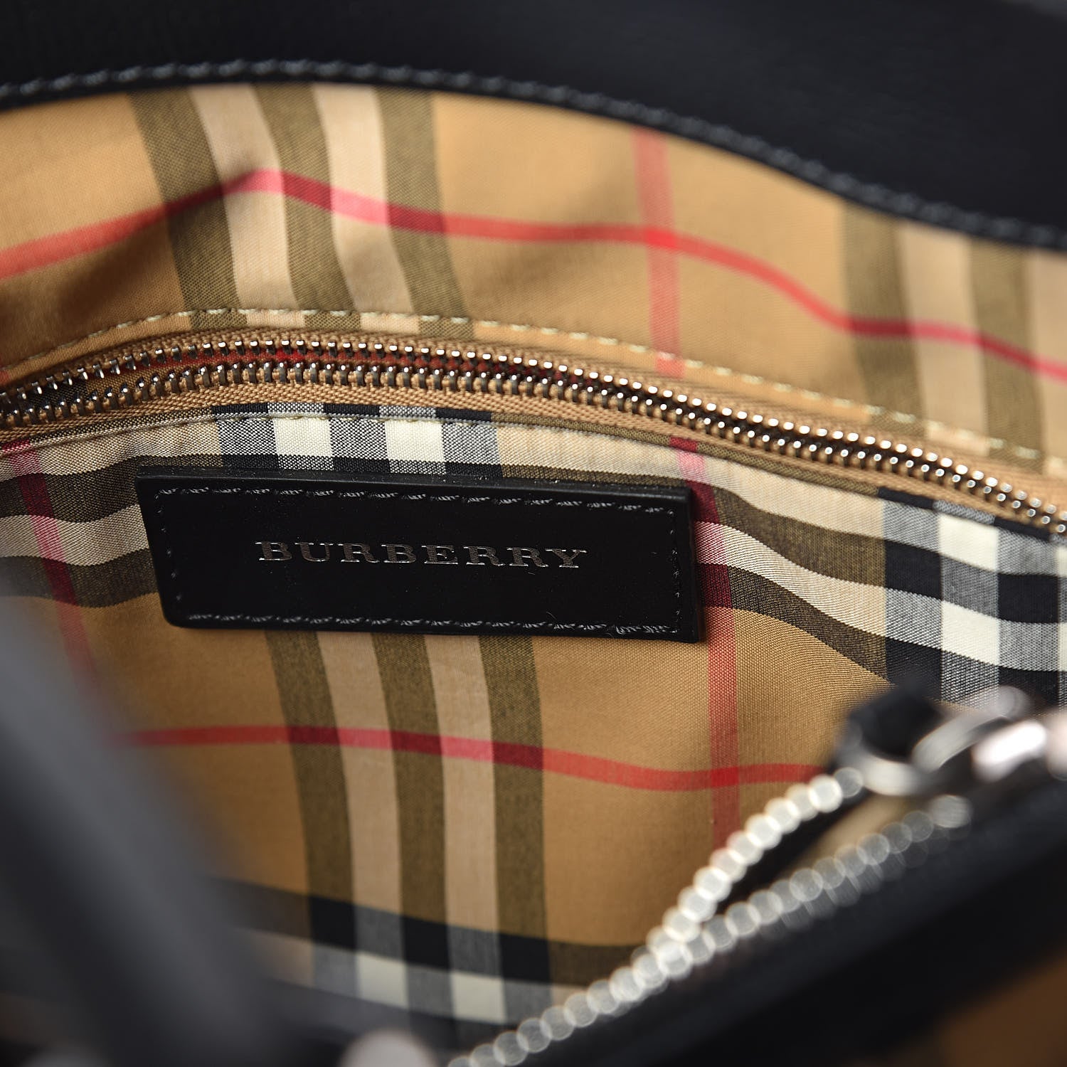 Burberry Grainy Calfskin House Check Medium Banner Tote Black 6 of 10