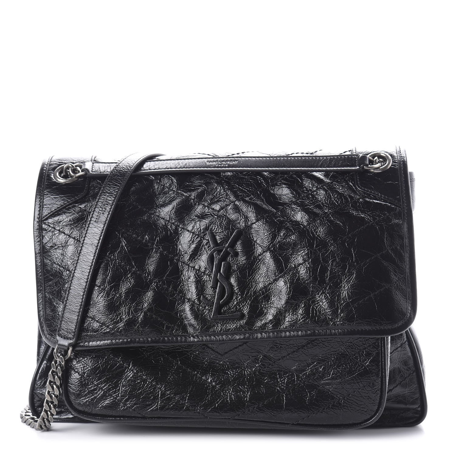 Saint Laurent Crinkled Calfskin Matelasse Monogram Large Niki Chain Satchel Black 1 of 9