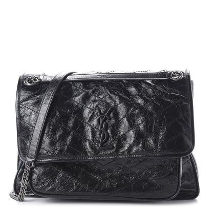 Saint Laurent Crinkled Calfskin Matelasse Monogram Large Niki Chain Satchel Black 1 of 9