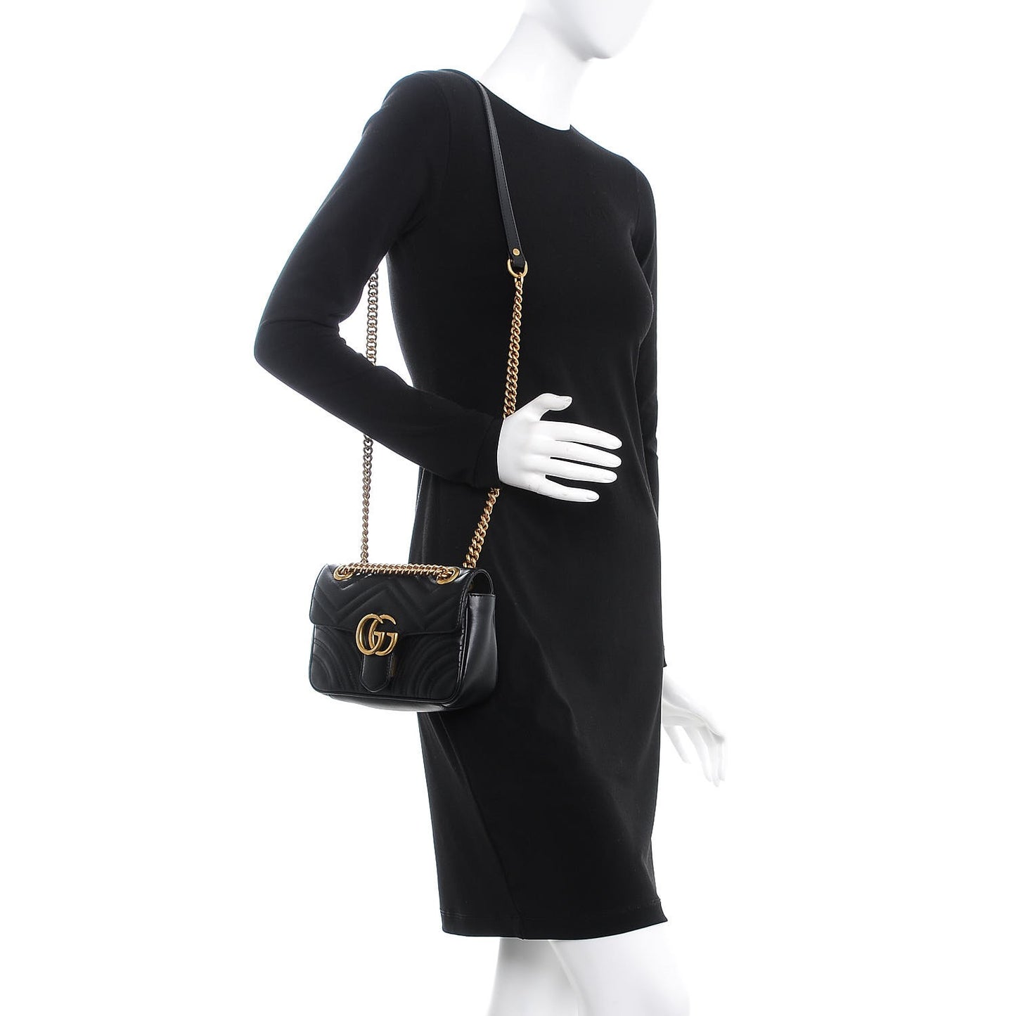 Calfskin Matelasse Mini GG Marmont Shoulder Bag Black
