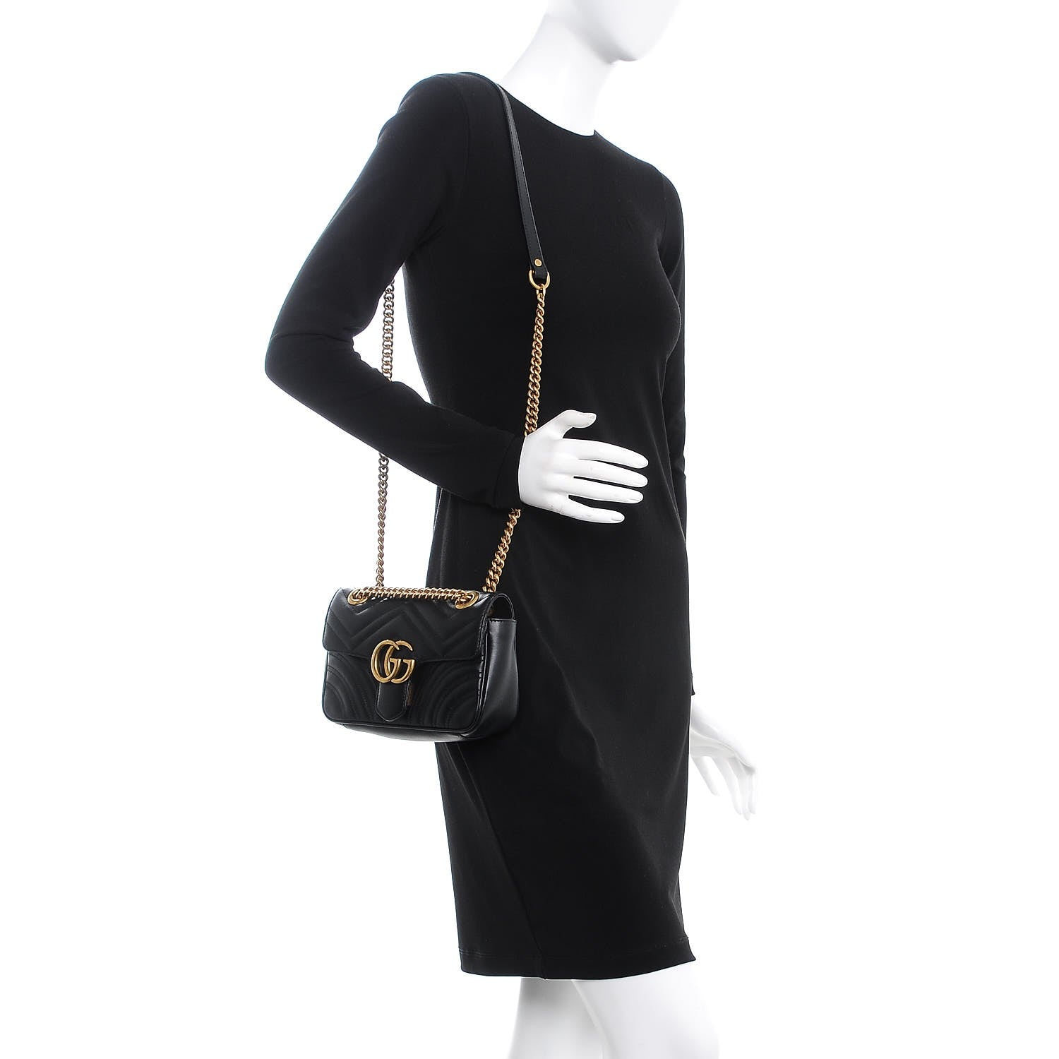Gucci Calfskin Matelasse Mini GG Marmont Shoulder Bag Black 2 of 8