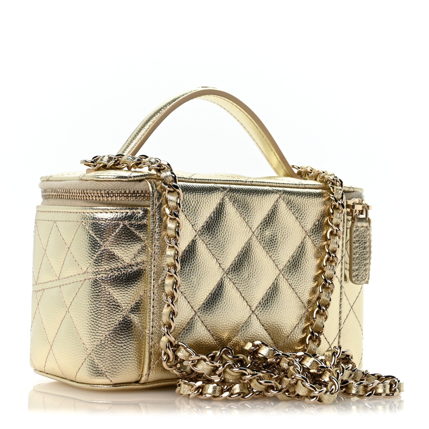 Chanel Metallic Caviar Quilted Trendy Handle Vanity Gold 2 of 10
