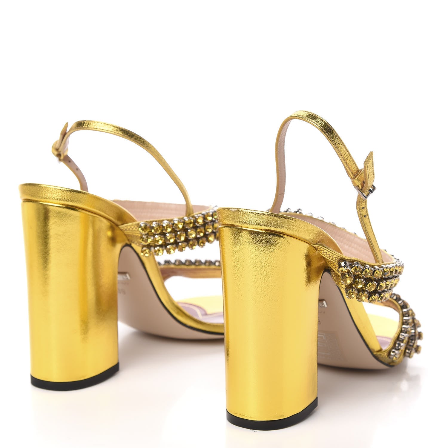 Gucci Nappa Silk Crystal Bertie High Heel Sandals 39 Gold 4 of 7