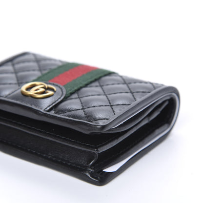 Gucci Calfskin Web Trapuntata GG Marmont Card Case Wallet Black 8 of 9