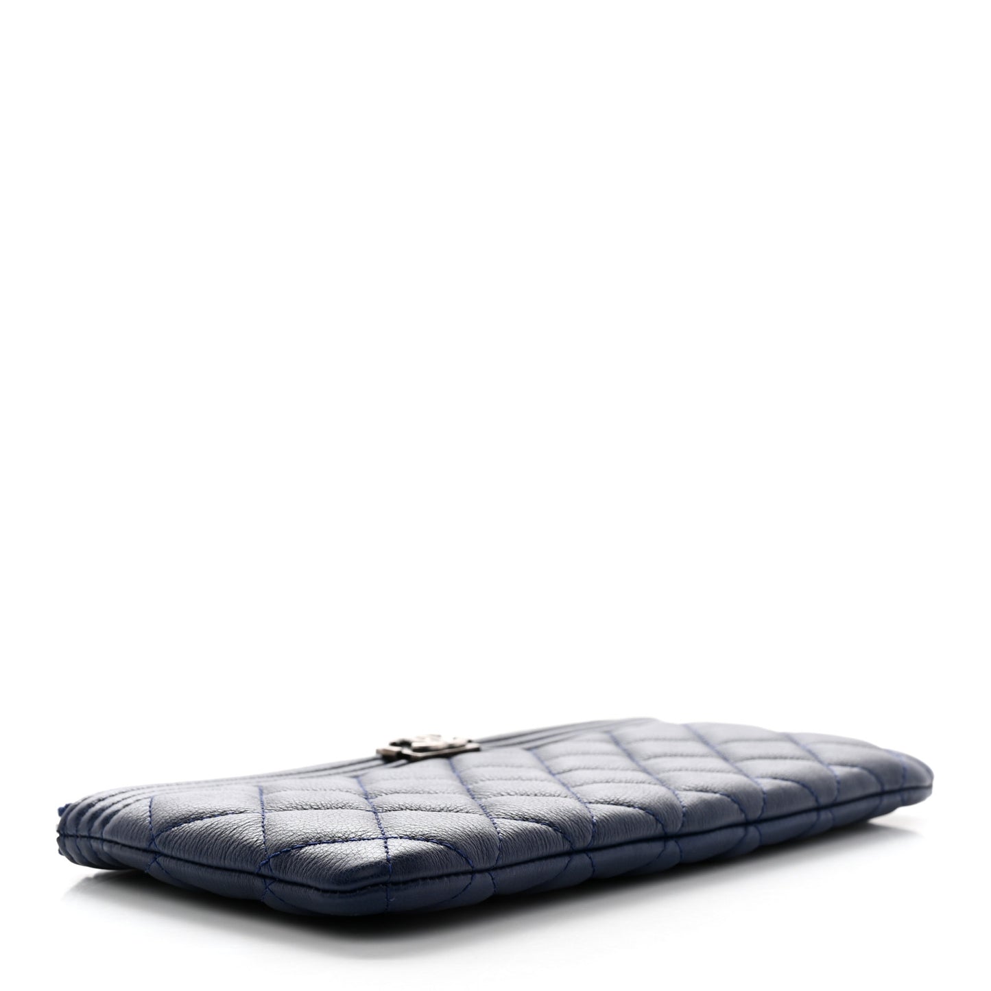 Lambskin Quilted Small Boy Zipped Pouch Navy