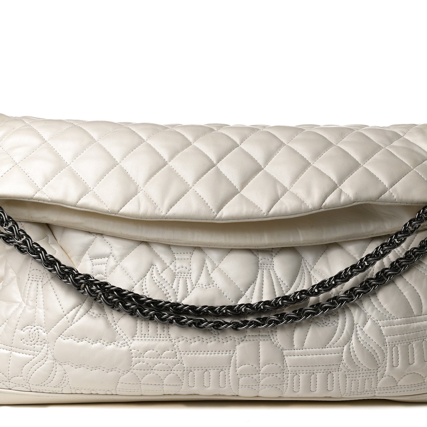 Lambskin Quilted Large Paris Moscou Red Square Bag Ivory