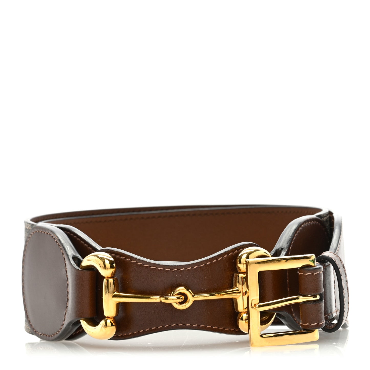 Efesto Leather GG Supreme Monogram Horsebit 50/25mm Belt 90 36 Brown Sugar Beige Ebony