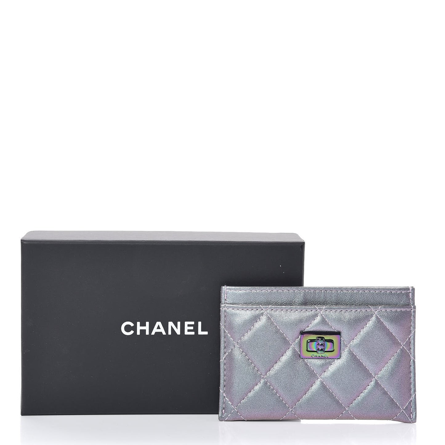 Iridescent Lambskin Quilted Reissue Card Holder Light Purple