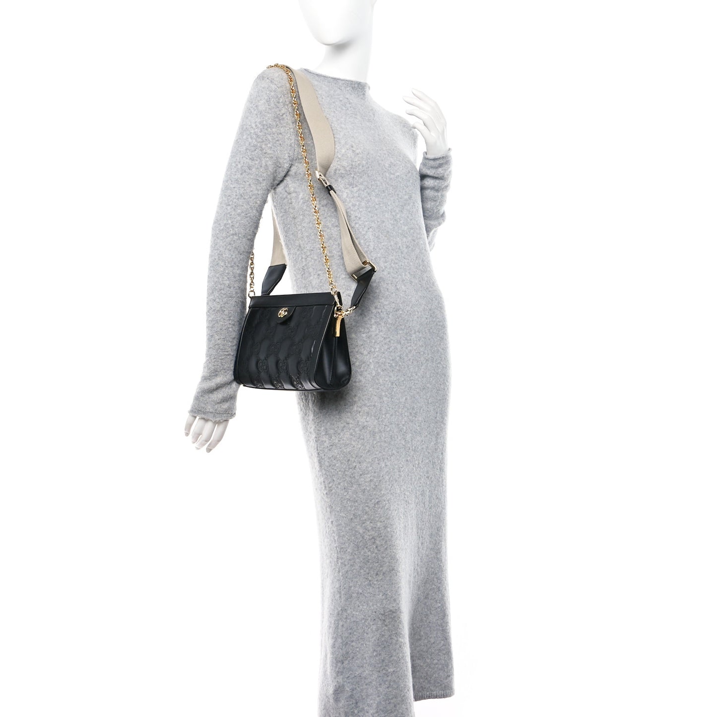 Calfskin GG Matelasse Small Slim Chain Shoulder Bag Black Natural