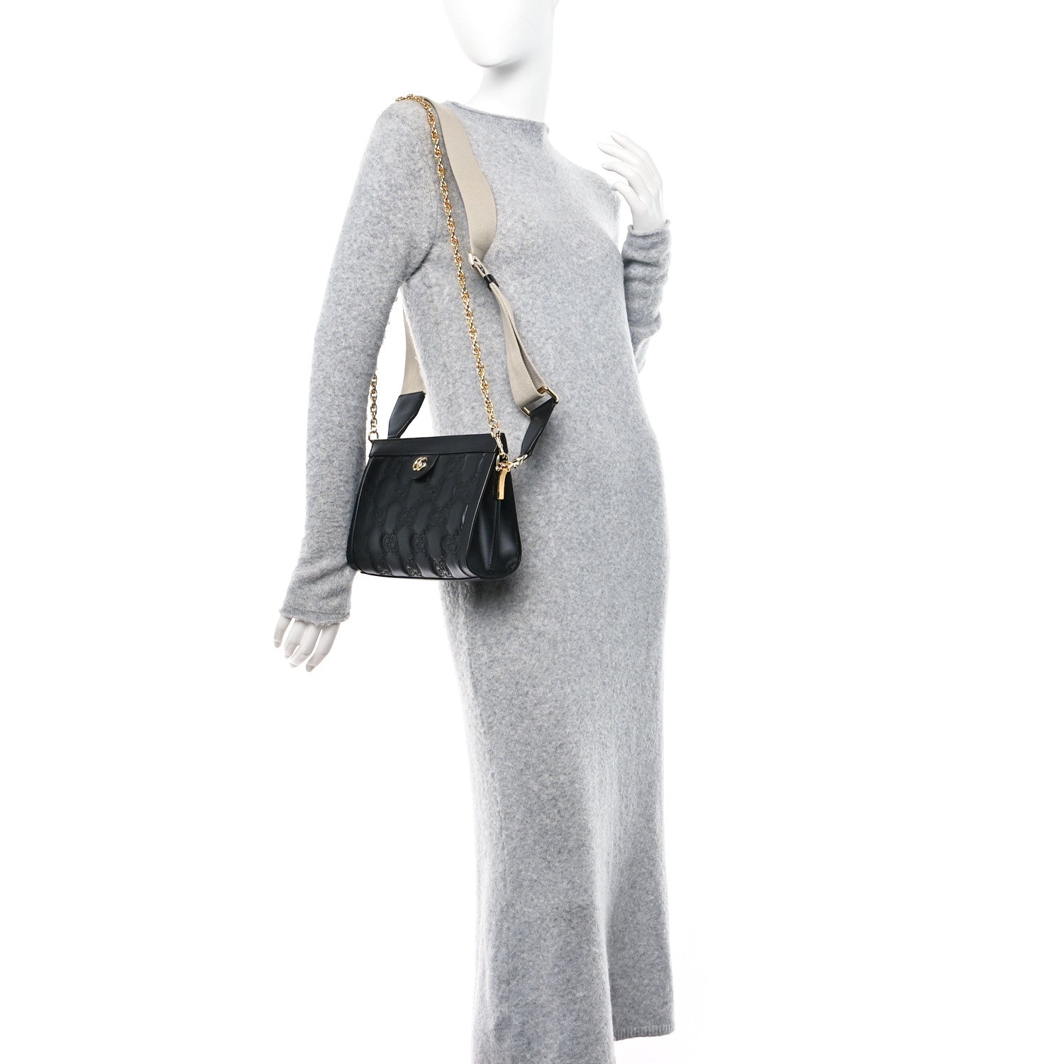 Gucci Calfskin GG Matelasse Small Slim Chain Shoulder Bag Black Natural 2 of 13