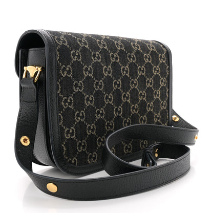 Gucci Jacquard Black Denim GG Monogram Textured Dollar Calfskin Horsebit 1955 Shoulder Bag Black Ivory 3 of 12