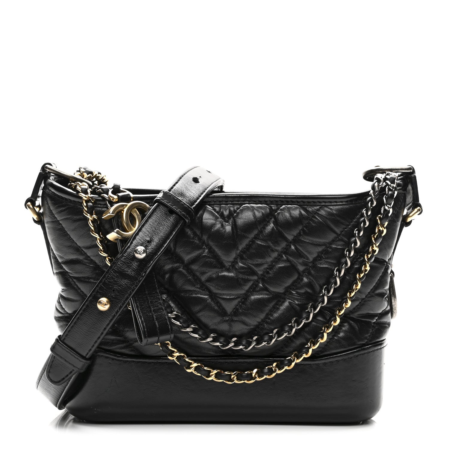Chanel Aged Calfskin Chevron Quilted Small Gabrielle Hobo Black Black 1 of 10