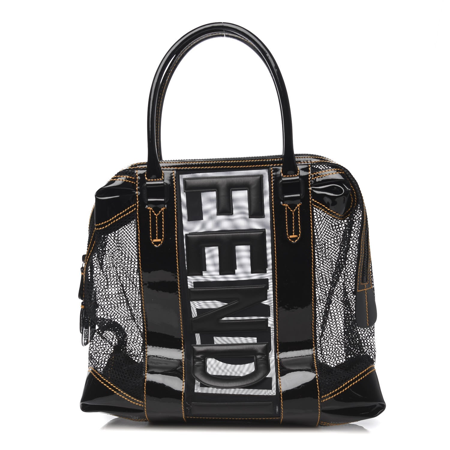 Fendi Patent Mesh Large B Mix Tote Black 1 of 10