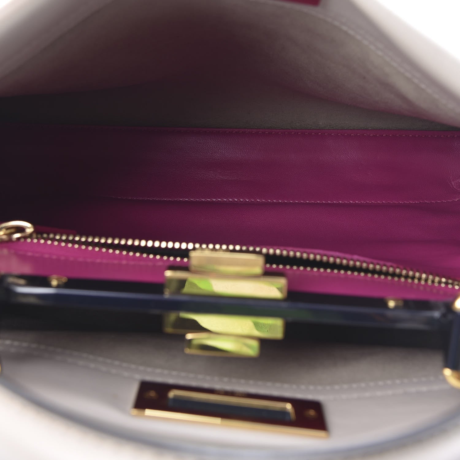 Fendi Vitello Seta Shiny Nappa Medium Peekaboo Iconic Satchel Grigio Polvere Magenta 5 of 12