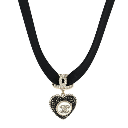 Chanel Lambskin Crystal CC Heart Choker Gold Black 1 of 5