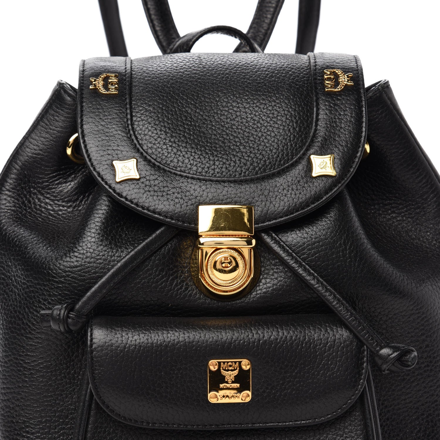 MCM Grained Calfskin Studded Drawstring Backpack Black 12 of 12