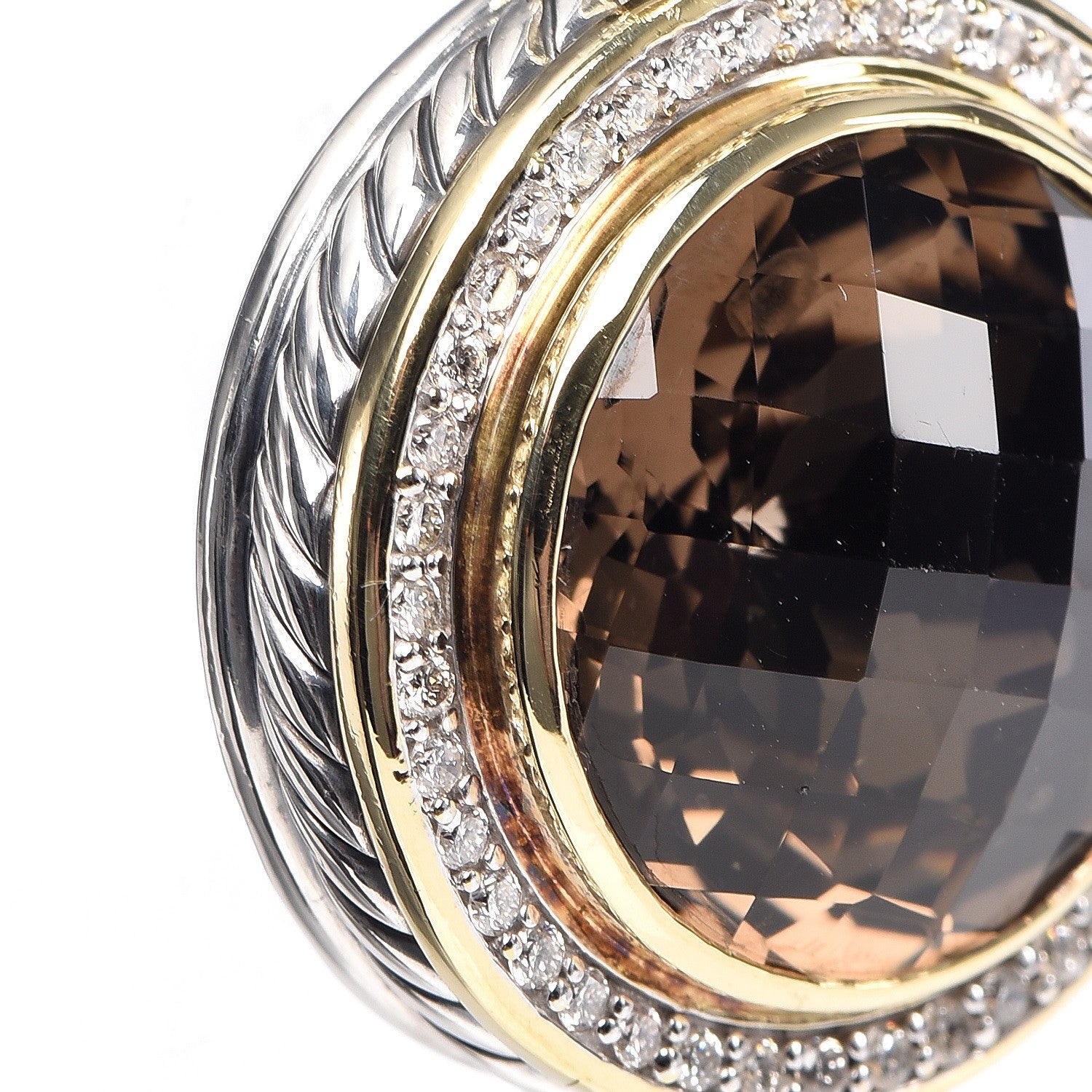 David Yurman Sterling Silver 18K Yellow Gold Diamond Smoky Quartz 18mm Albion Round Enhancer Pendant 6 of 6