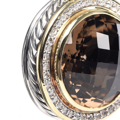 David Yurman Sterling Silver 18K Yellow Gold Diamond Smoky Quartz 18mm Albion Round Enhancer Pendant 6 of 6