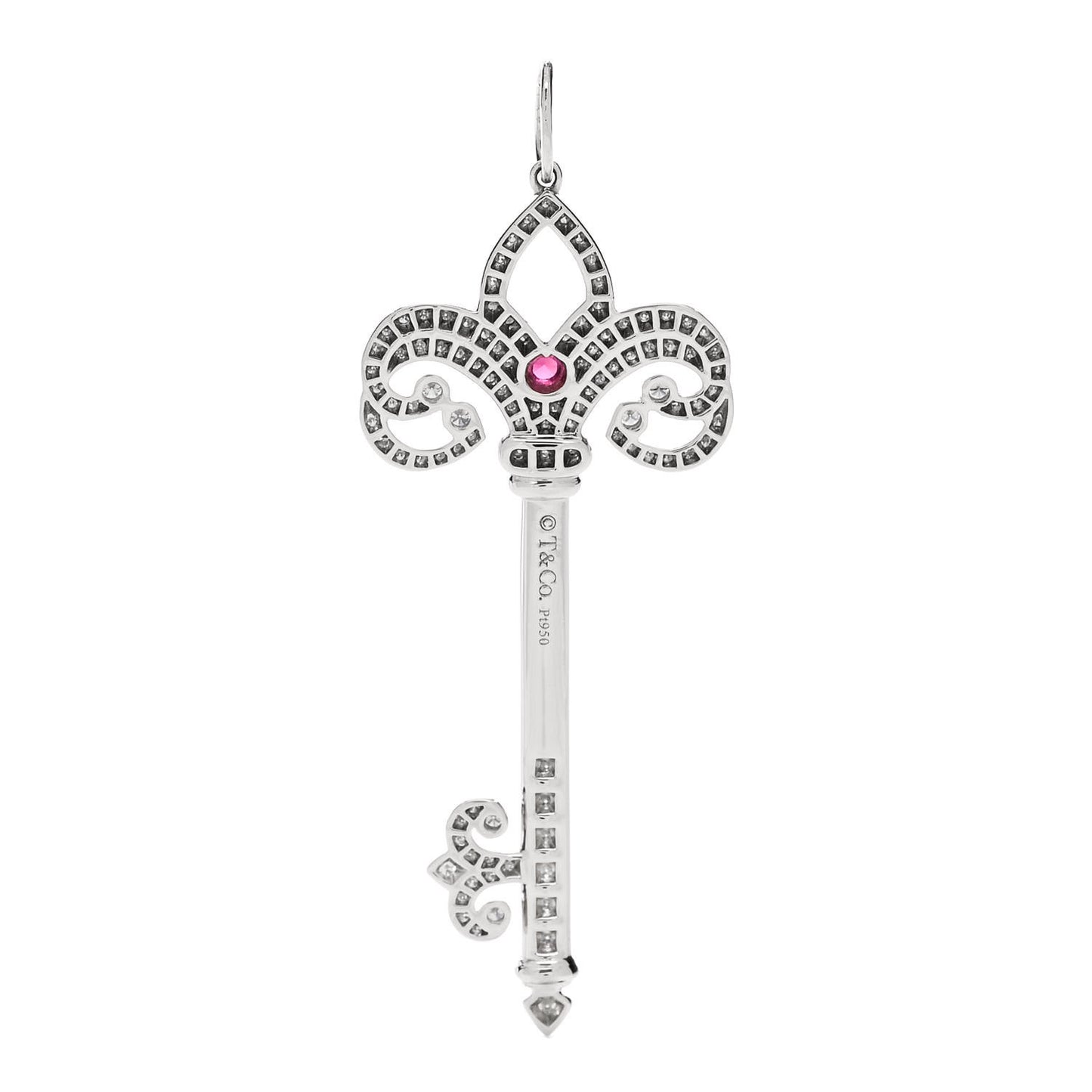 Platinum Diamond Ruby Enchant Heart Key Pendant