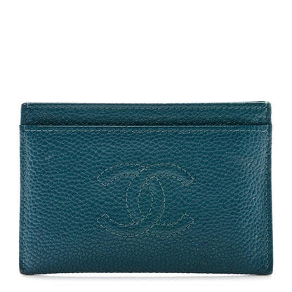 Chanel Caviar Timeless CC Card Holder Wallet Blue 1 of 10