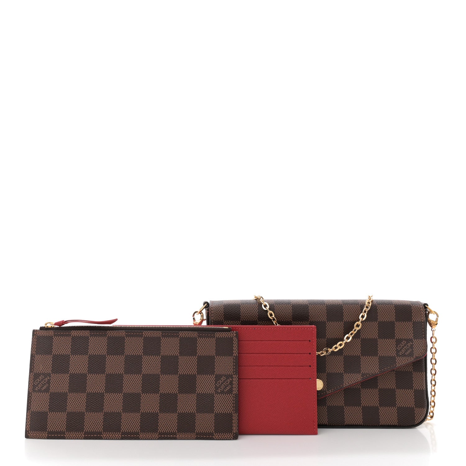 Louis Vuitton Damier Ebene Pochette Felicie Chain Wallet 3 of 11